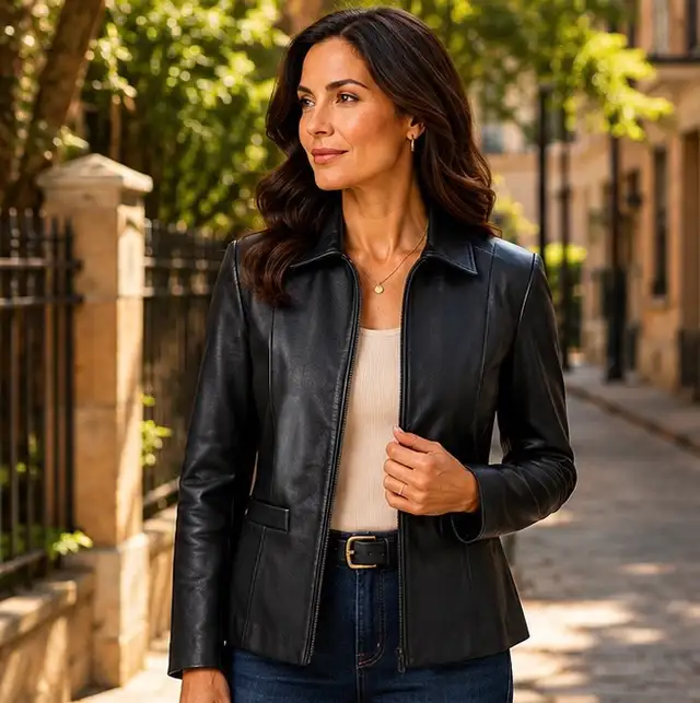 Women’s Fitted Black Leather Jacket – Sizes XS & 2XS