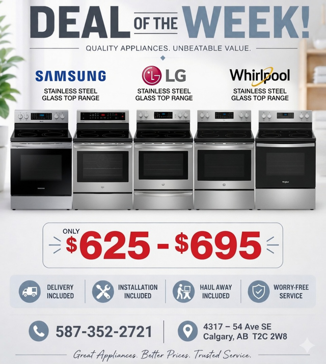 Glass Top Stoves $625-$695 with delivery and installation