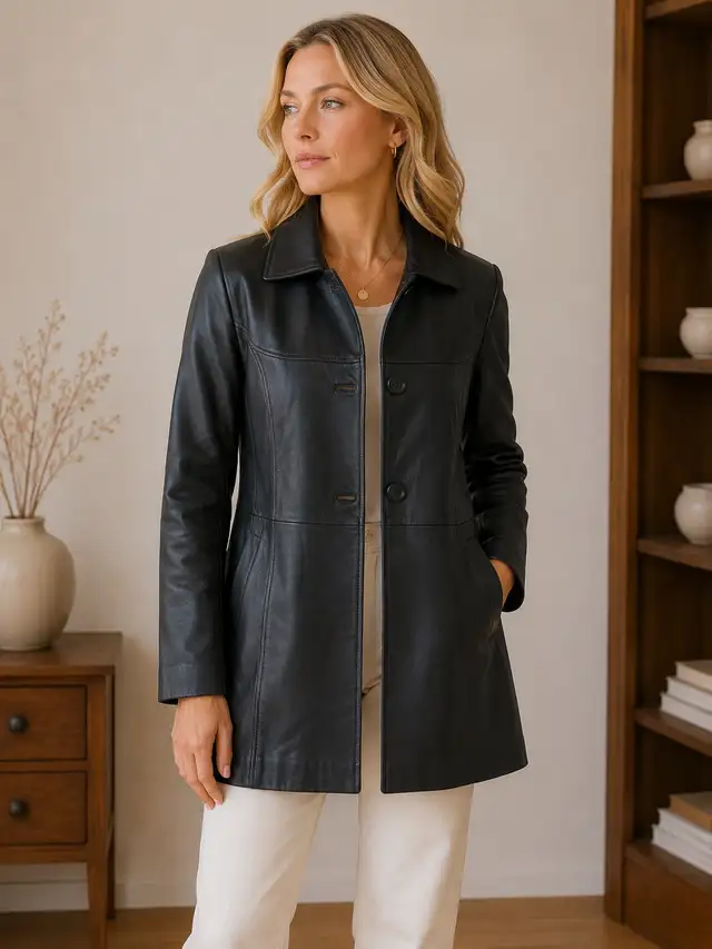 Women’s Classic Black Leather Jacket – Size XL