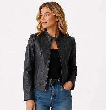 Women’s Embossed Biker Leather Jacket – Size XXL - Photo 2