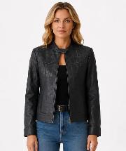 Women’s Embossed Biker Leather Jacket – Size XXL - Photo 3