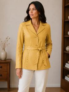 Women’s Honey Leather Belted Jacket – Size Medium