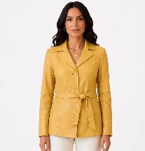 Women’s Honey Leather Belted Jacket – Size Medium - Photo 3