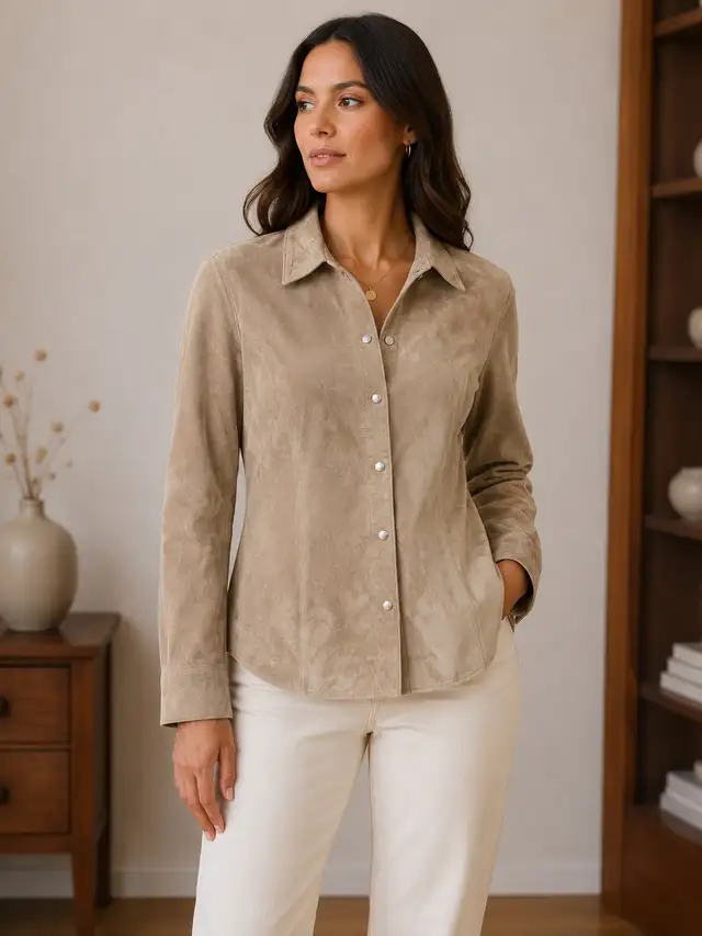 Women’s Genuine Suede Leather Shirt Jacket – Size Medium Only