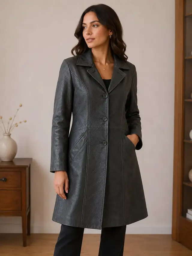 Women’s Embossed Leather Long Coat
