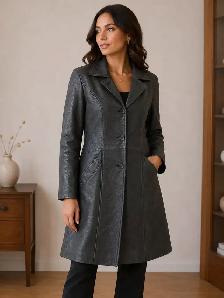 Women’s Embossed Leather Long Coat