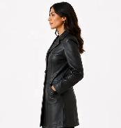 Women’s Long Leather Coat – Size 2XS - Photo 2