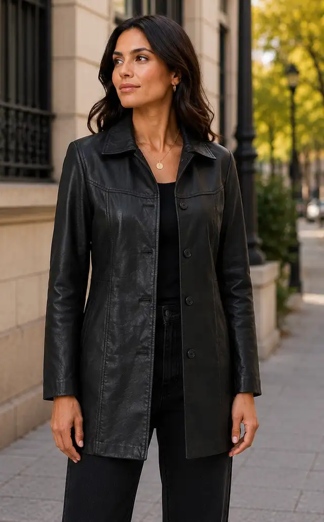 Women’s Leather Jacket with Belt Loops