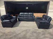 3 2 2 black leather set. Free delivery & sofa disposal - Photo 2