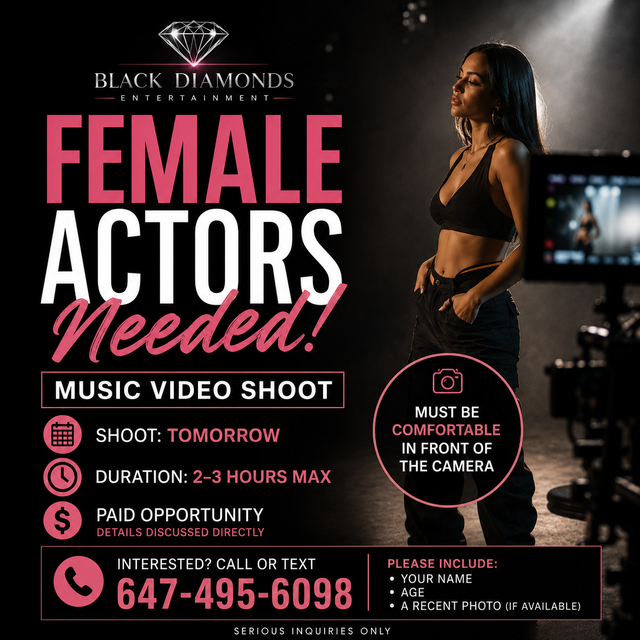 Female Actors Needed – Music Video Shoot (MAY 29TH) – Paid