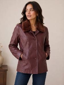Women’s Leather Jacket with Faux Fur Collar