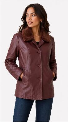 Women’s Leather Jacket with Faux Fur Collar - Photo 4