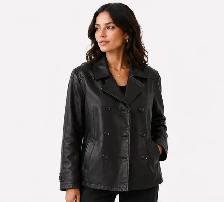Women’s Double-Breasted Leather Jacket - Photo 2