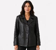Women’s Double-Breasted Leather Jacket - Photo 4