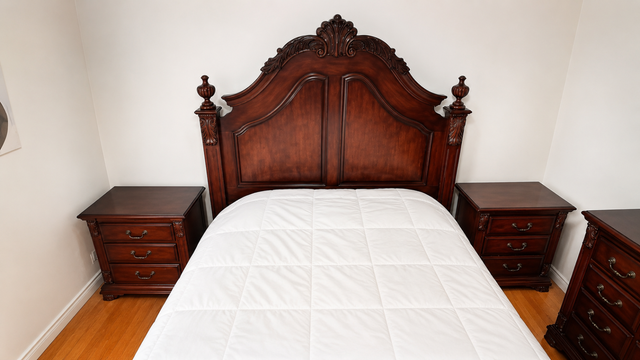 MOBILIER DE CHAMBRE EN MERISIER   MATELAS QUEEN