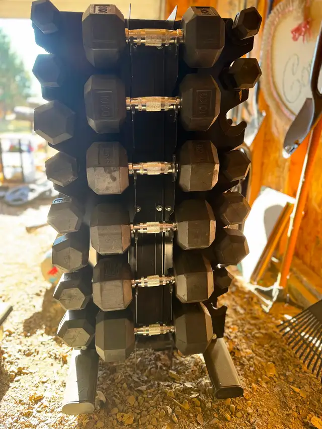 Rubber hex dumbbells