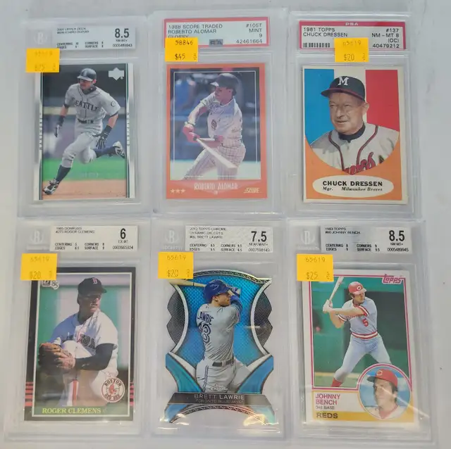 Graded Baseball MLB Sports Cards: Beckett, Topps, PSA 6 Listed