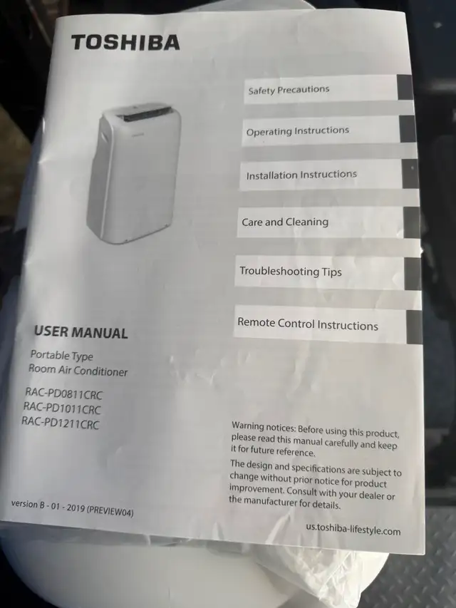 Toshiba portable AC Model # RAC-PD081CRC
