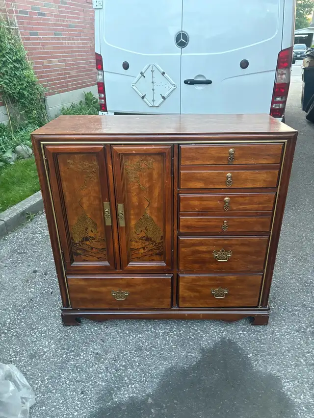 Free delivery antique Vintage Wooden Cabinet with  Crane Design