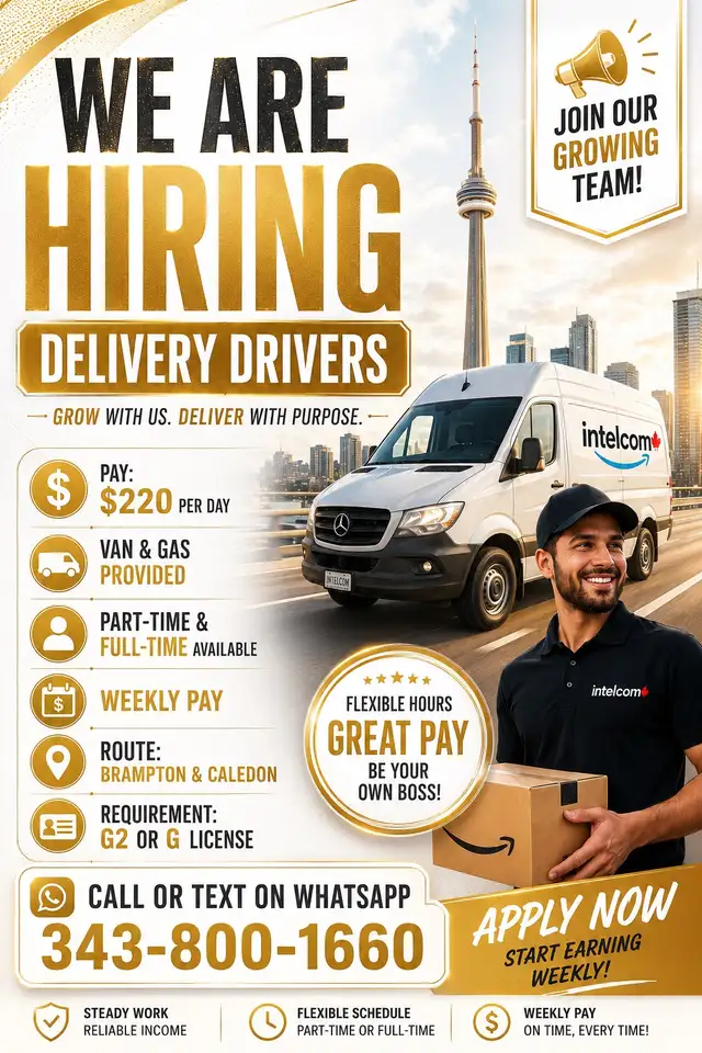 Hiring delivery drivers for intelcom