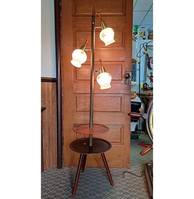 VINTAGE POLE LAMP w TABLE- MID CENTURY MODERN- HARD TO FIND