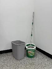 FREE LIBMAN SPIN MOP and STAPLES WASTE BASKET - as is