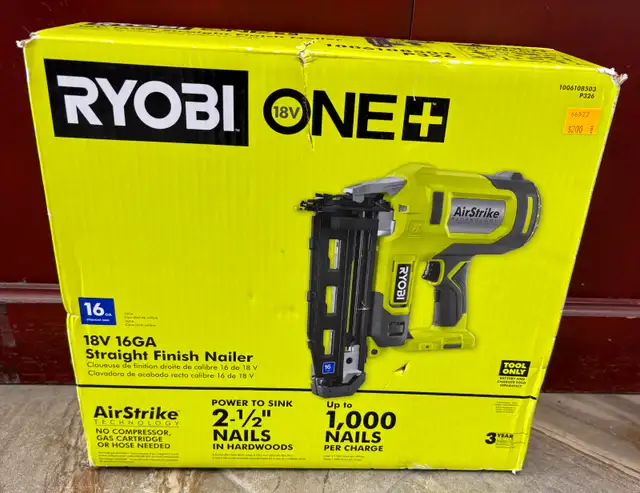 NEW Ryobi Cordless 16ga Brad Nailer (Model: P326 )