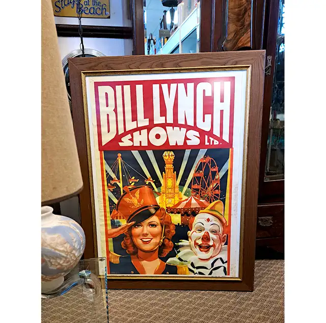 VINTAGE CIRCUS POSTER- LARGE 4X3 FRAMED LITHO- BILL LYNCH SHOWS