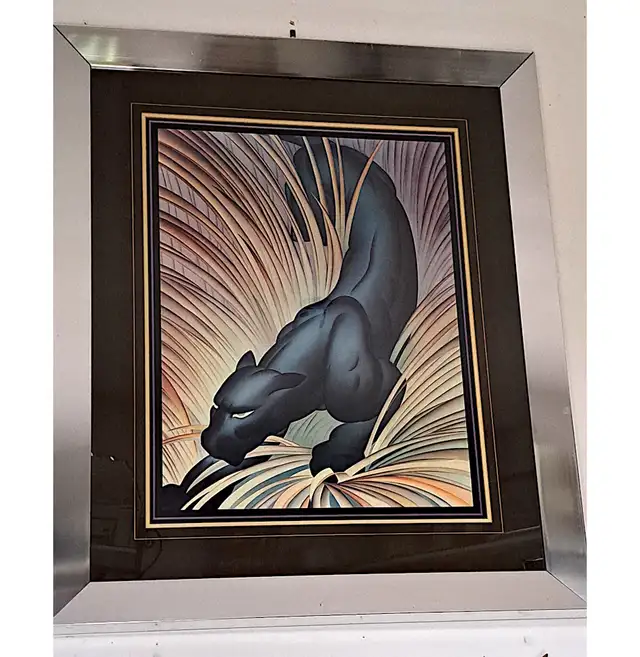 VINTAGE STALKING BLACK PANTHER- ART DECO POSTER- LARGE