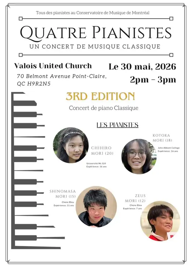 Tomorrow! Free classic piano charity concert in west island!