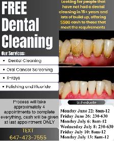 FREE DENTAL CLEANING PLUS $500 CASH