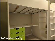 IKEA loft bed (white/light green) with desk, closet and 3 drawer