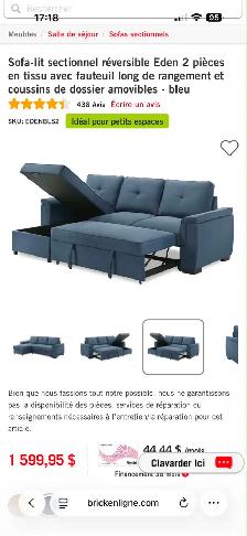 Sofa-lit sectionnel réversible  – Comme NEUF  (Laval) - Photo 5
