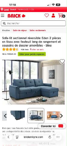 Sofa-lit sectionnel réversible  – Comme NEUF  (Laval) - Photo 7