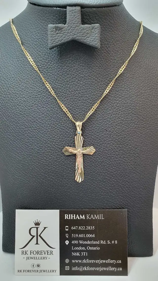14k yellow gold chain with Cross # 408_15