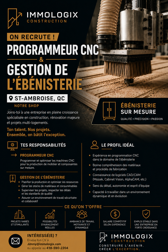 Ébéniste – Programmeur CNC & Gestion d'atelier