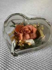 Freeze-Dried Rose in Glass Heart $25