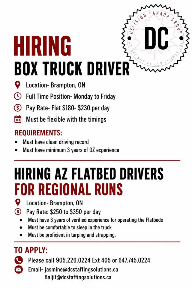 Hiring Box Truck and Flatbed Drivers