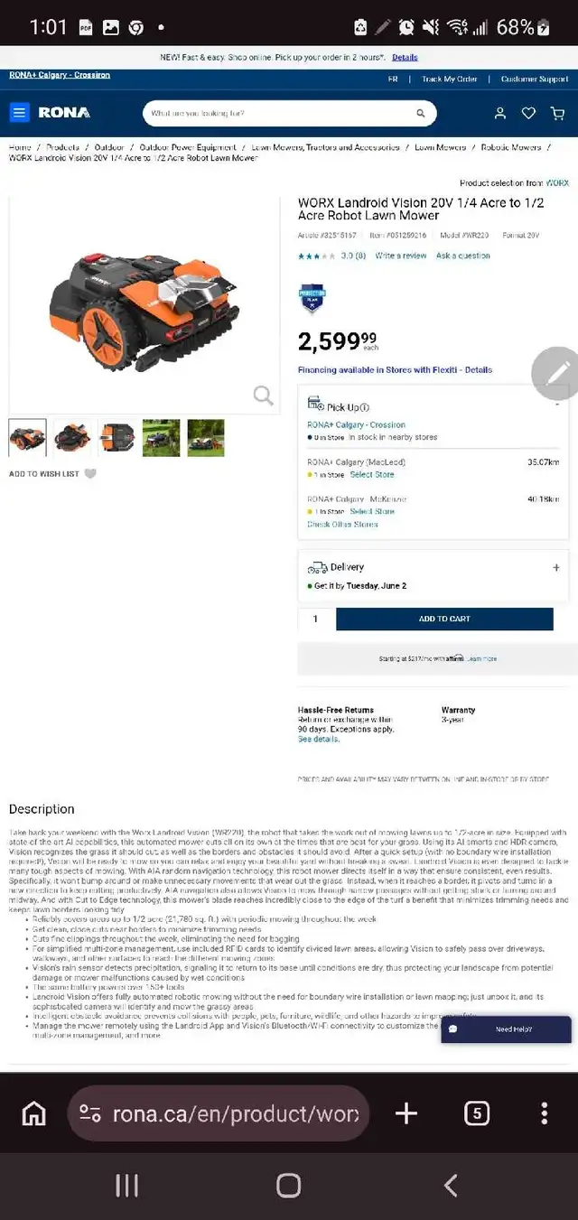 WORX Landroid Vision 20V Robot Lawn Mower