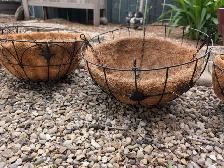 4 black metal hanging baskets with coconut coir