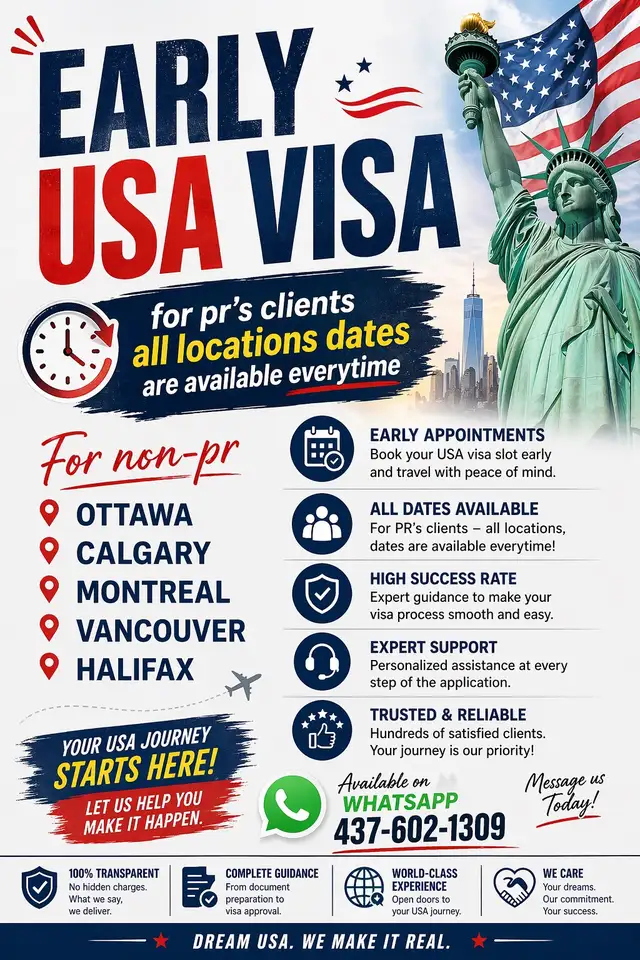 EARLY USA VISA Appointment dates are available