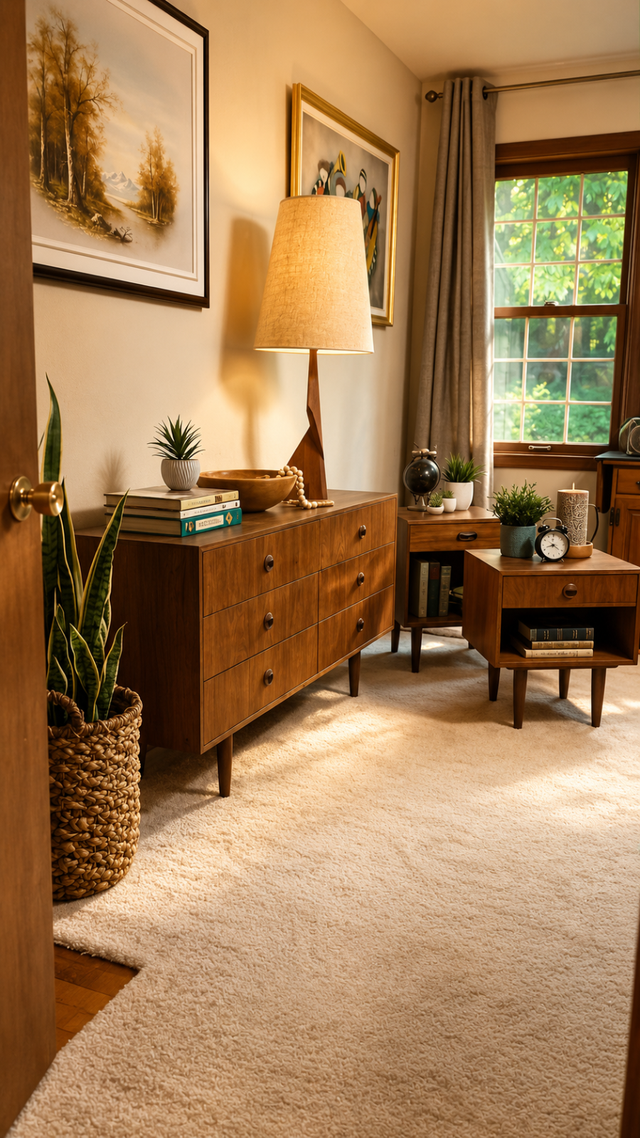 Mid century. TEAK TECK. Chambre à coucher. Commode, crédence, bu