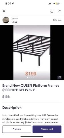 Brand New QUEEN Platform Frames $299 (IN BOX) !  FREE DELIVERY - Photo 3