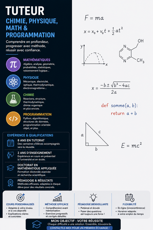 Tuteur mathématiques, physique et chimie