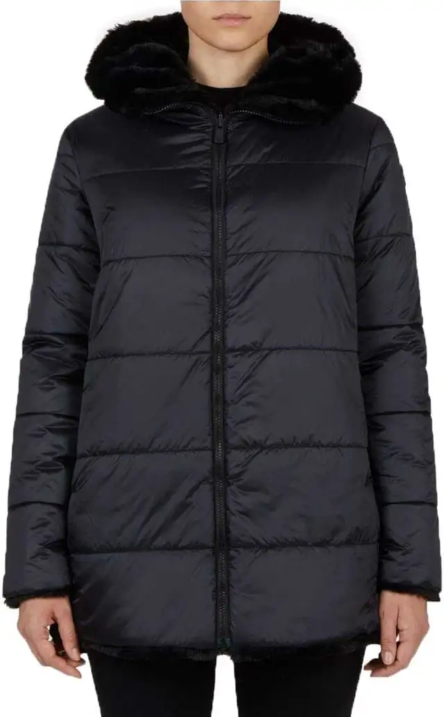 SAVE THE DUCK Fury Faux Fur Midi Reversible Coat With Hood