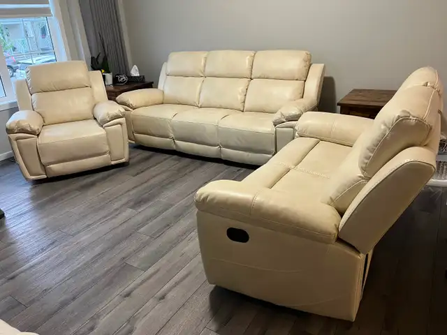 Leather Reclining 3 PC Sofa SET-White