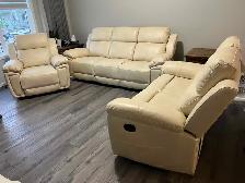Leather Reclining 3 PC Sofa SET-White
