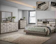 Two-Tone Bedroom Furniture Set with Storage Headboard