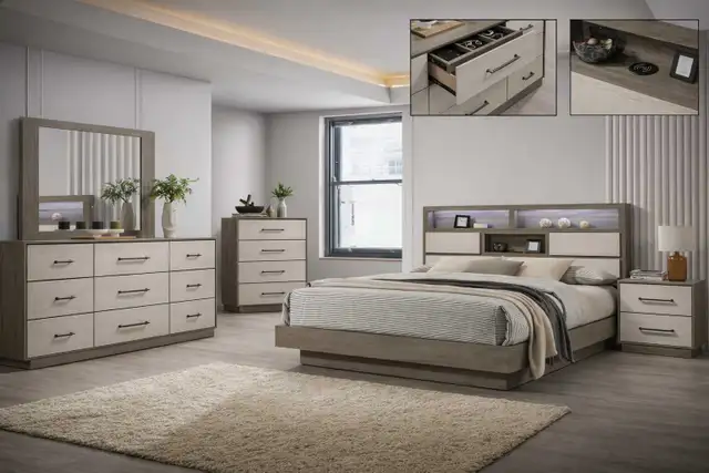 Two-Tone Bedroom Furniture Set with Storage Headboard