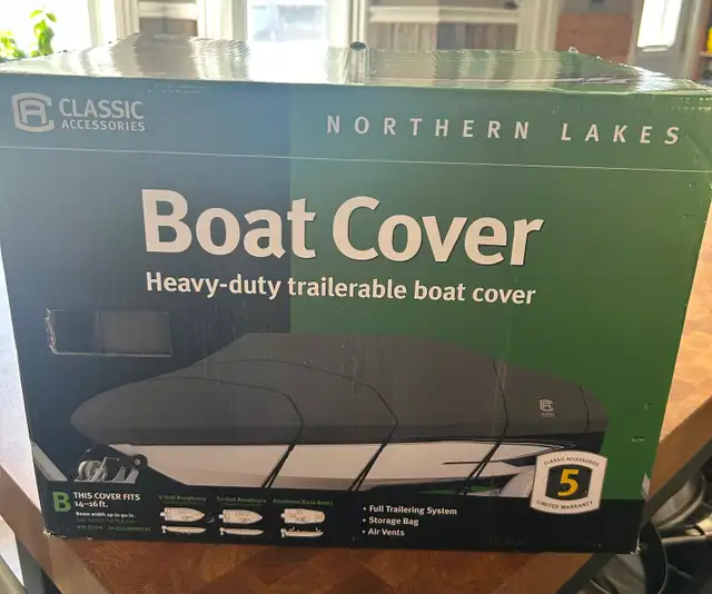 Brand new in box BOAT COVER 14-16 ft HEAVY DUTY TRAILERABLE
